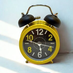Stylish Yellow Twin Bell Alarm Clock with Bold Numbers for Home and Office Decor