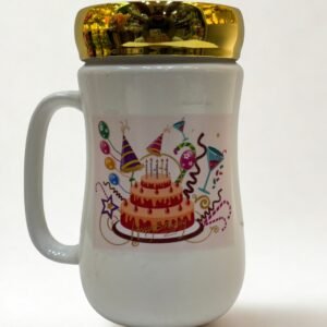 Happy Birthday Ceramic Mug | Unique Gift Mug with Golden Lid | Perfect for Birthday Celebrations