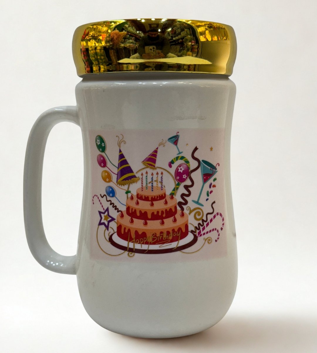 Happy Birthday Ceramic Mug | Unique Gift Mug with Golden Lid | Perfect for Birthday Celebrations
